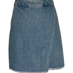 Ann Taylor LOFT Faux Wrap Denim Skirt Frayed Hem Size 8 Boho Costal Cowgirl